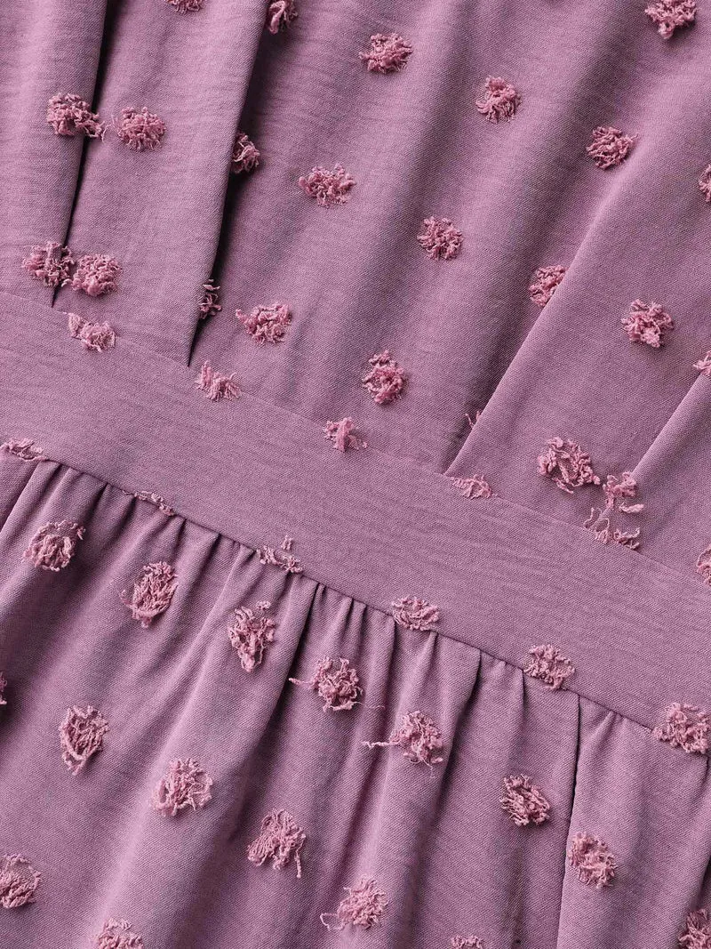 V-Neck Textured Batwing Sleeve Midi Dress