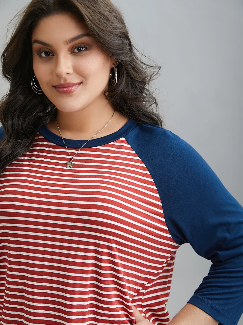 Color-Block Striped Raglan Sleeve T-Shirt
