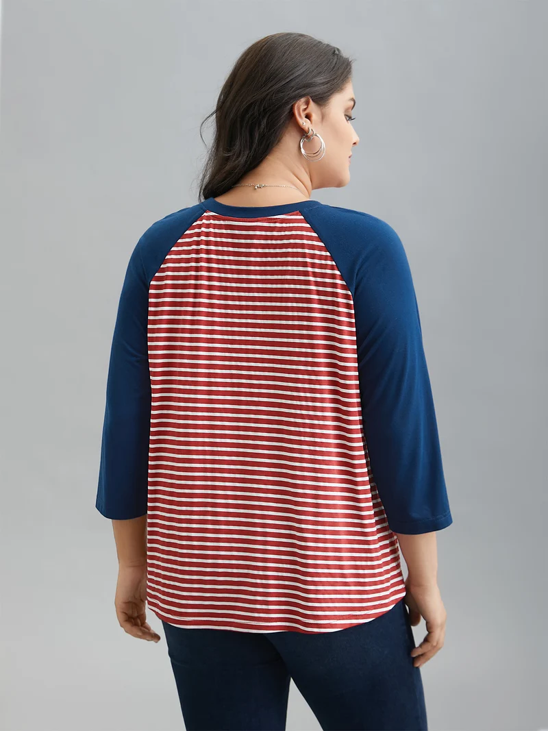 Color-Block Striped Raglan Sleeve T-Shirt