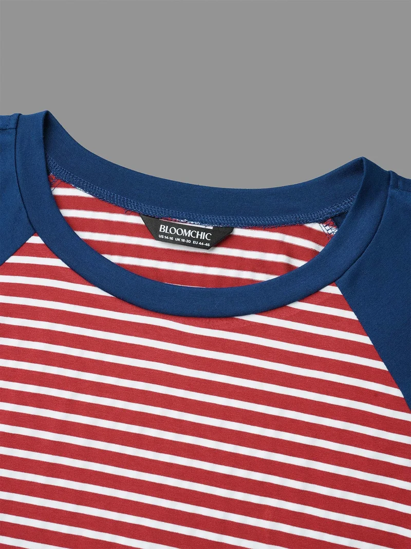 Color-Block Striped Raglan Sleeve T-Shirt