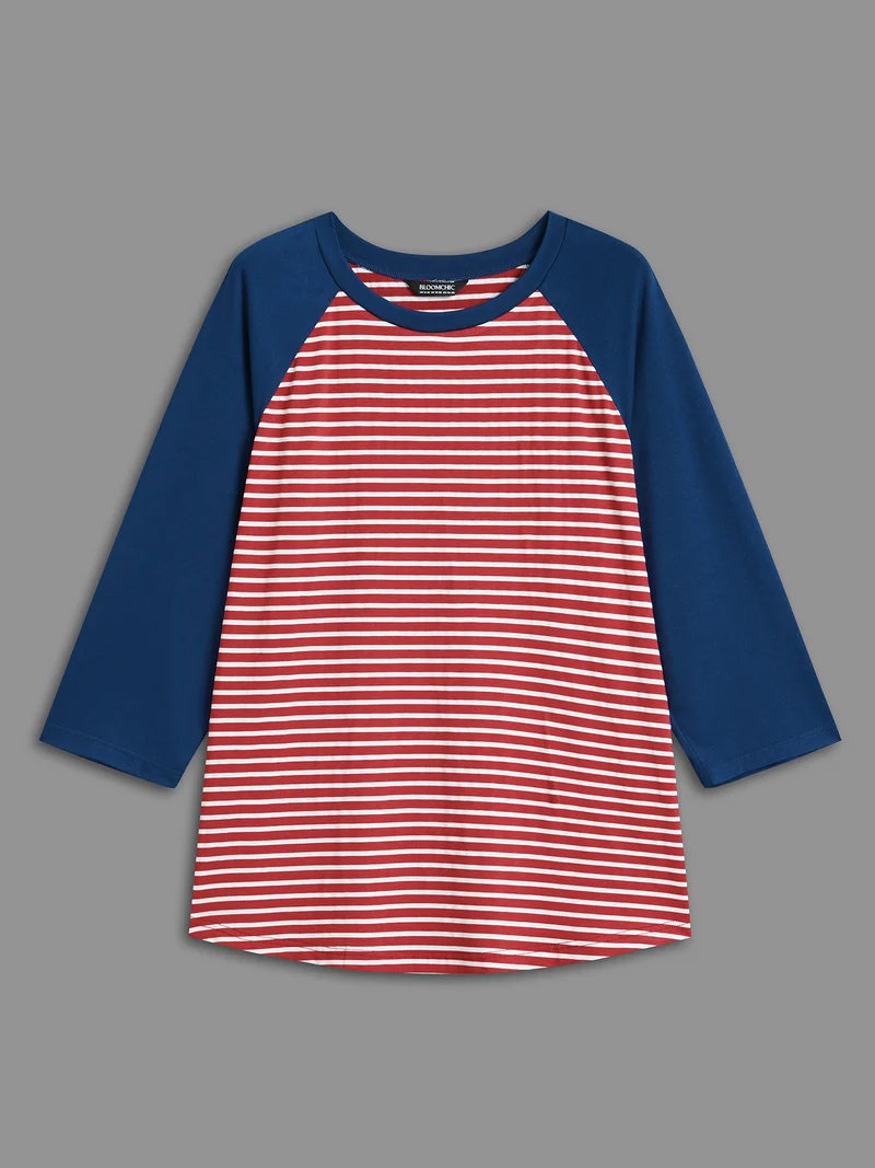 Color-Block Striped Raglan Sleeve T-Shirt