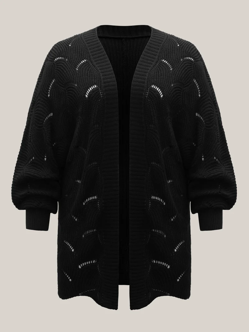 Textured Cut-Out Open-Front Cardigan