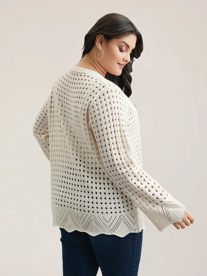 Cut-Out Neck Tie Knit Cardigan