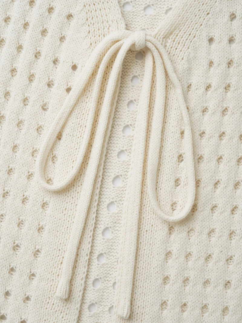 Cut-Out Neck Tie Knit Cardigan