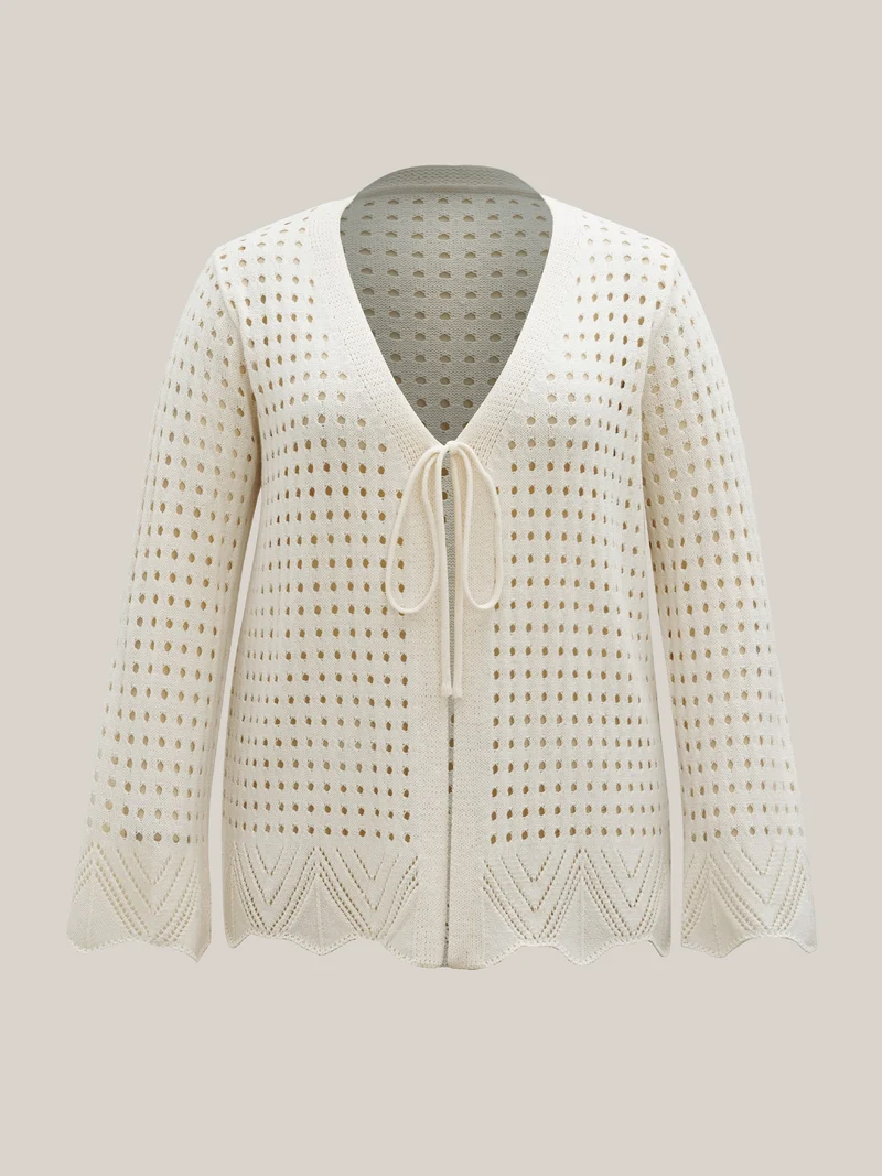 Cut-Out Neck Tie Knit Cardigan