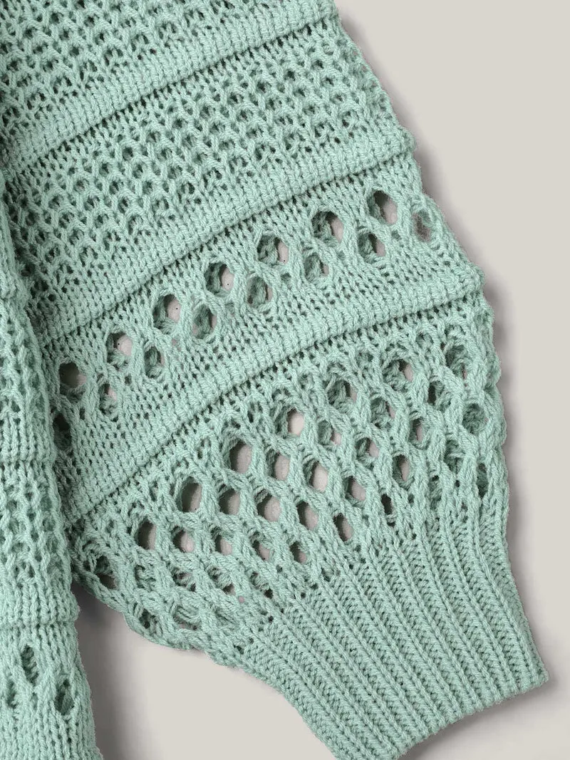 Textured Cut-Out Round Neck Pullover