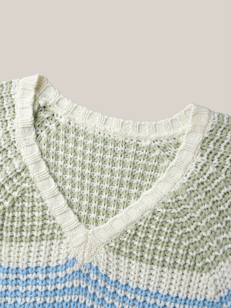 Color-Block Textured Balloon Sleeve Pullover