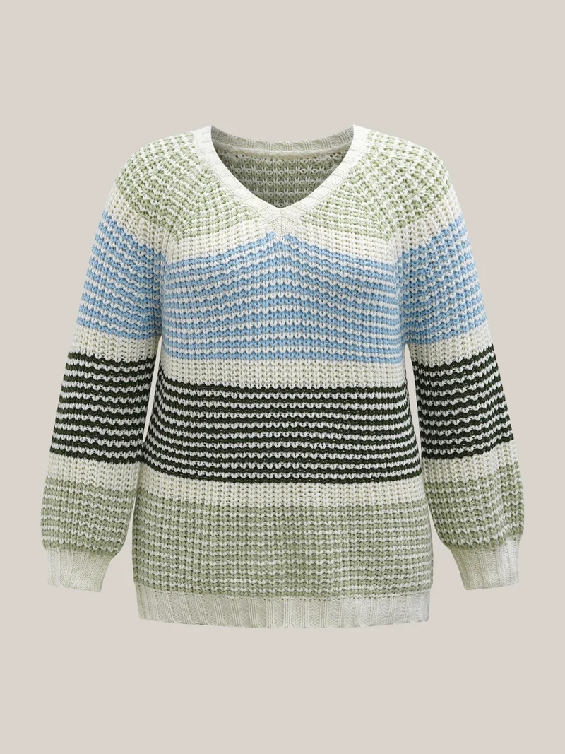 Color-Block Textured Balloon Sleeve Pullover