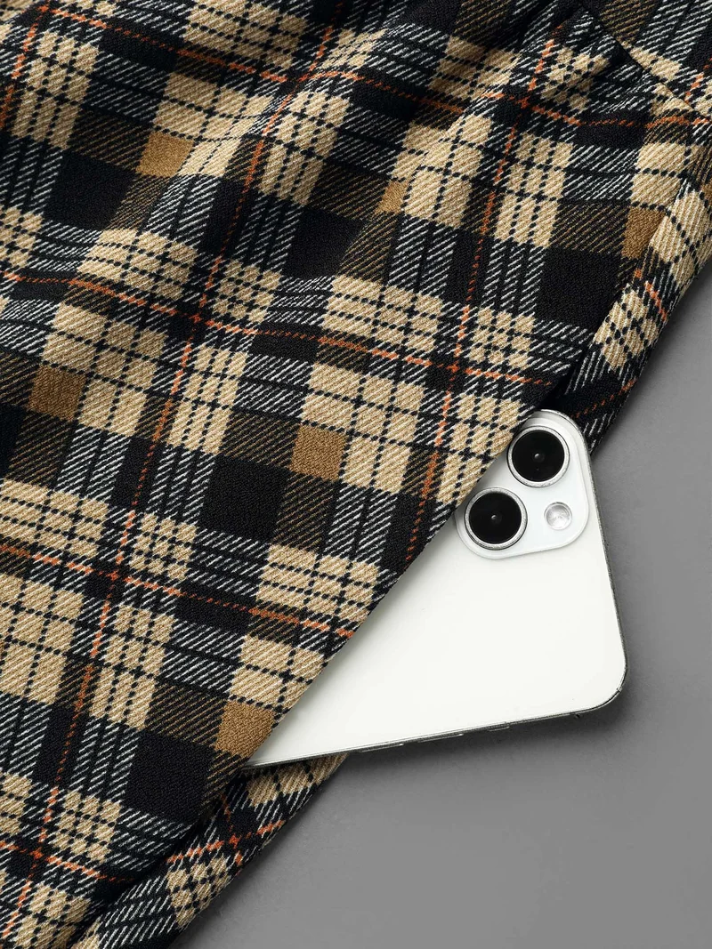 Plaid Color-Block Ruched Open Midi Dress