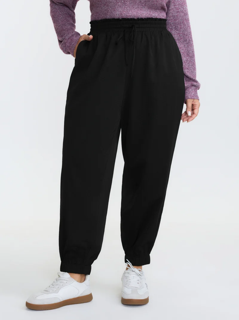 Ruffled Waist Drawstring Tapered Pants
