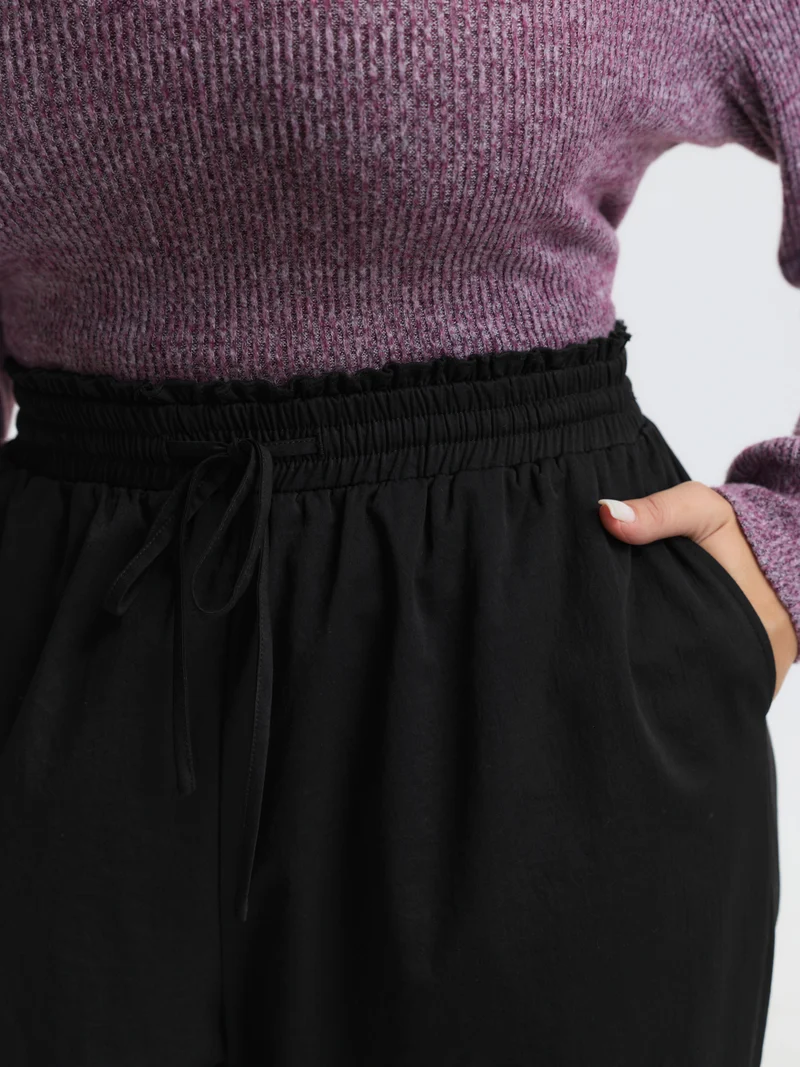 Ruffled Waist Drawstring Tapered Pants