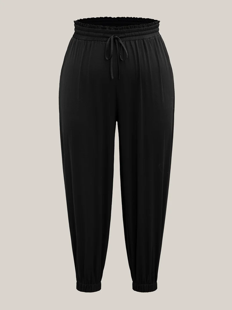 Ruffled Waist Drawstring Tapered Pants