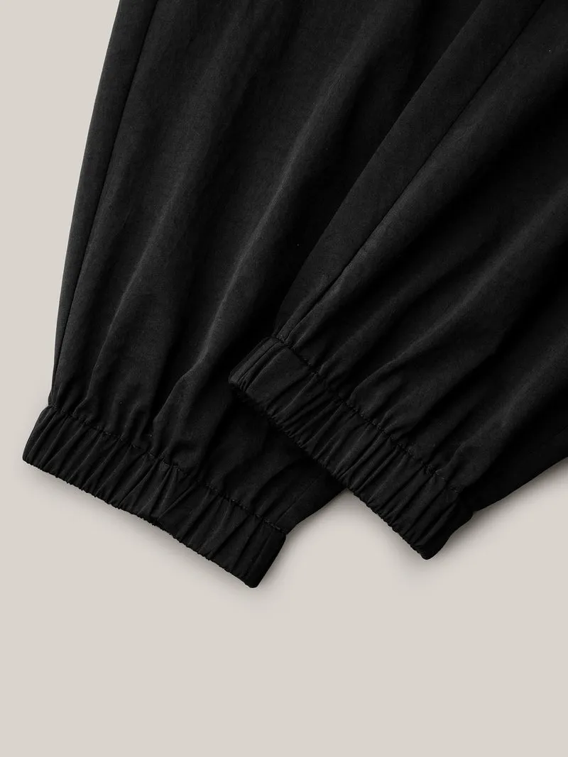 Ruffled Waist Drawstring Tapered Pants