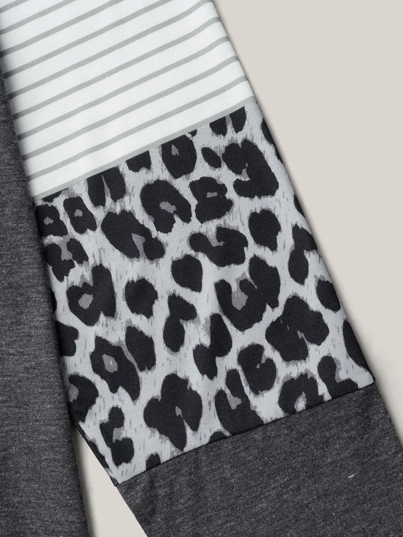 Mixed Leopard Print Raglan Sleeve T-Shirt