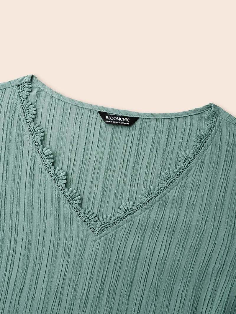 Scalloped Lace Textured Sheer Sleeve Blouse