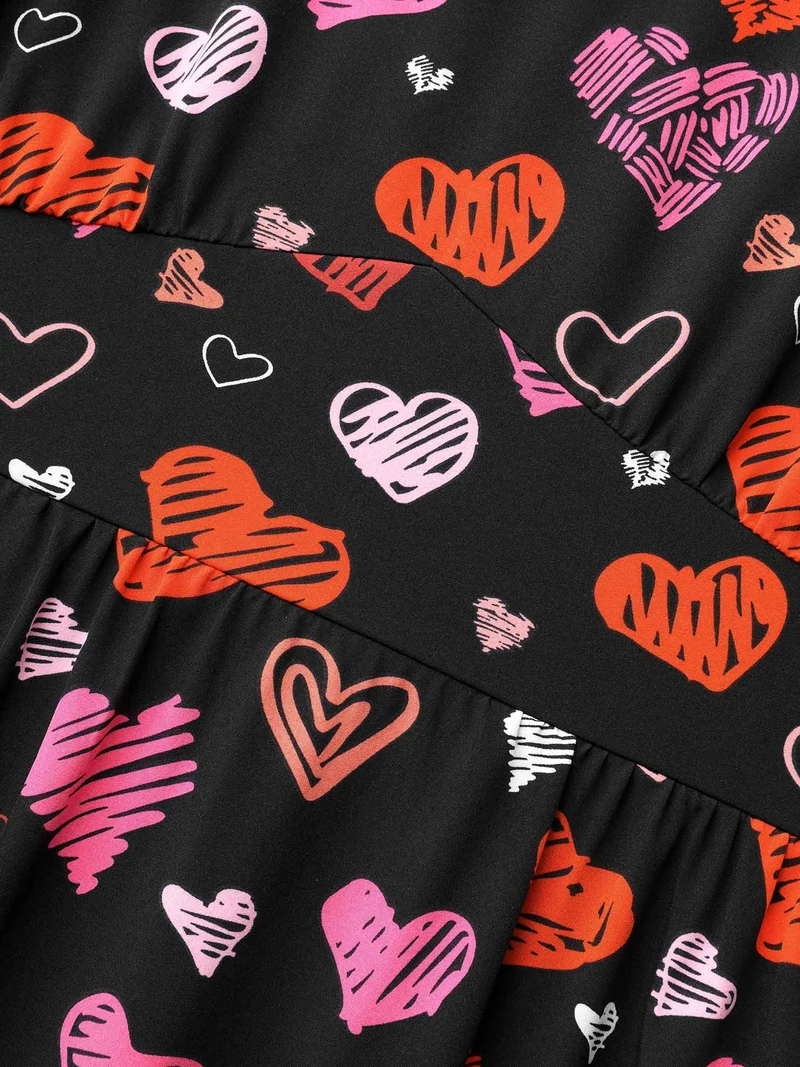 Heart Print Ruched Stretchy Waist Dress