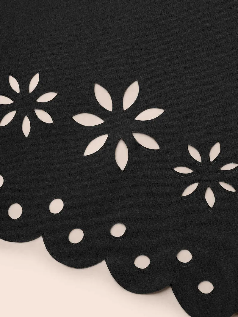 Laser Cut Color Contrast V-Neck Blouse