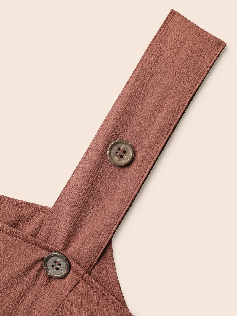 Overall Straps Stretchy-Waist Pockets Midi Dress