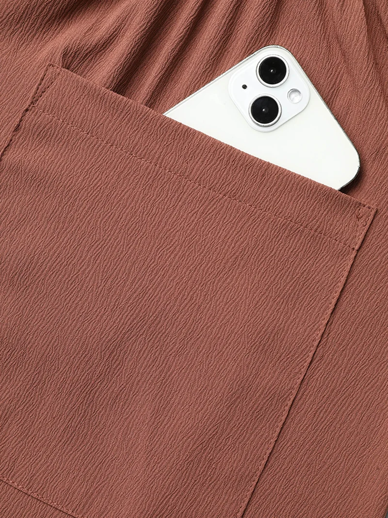 Overall Straps Stretchy-Waist Pockets Midi Dress