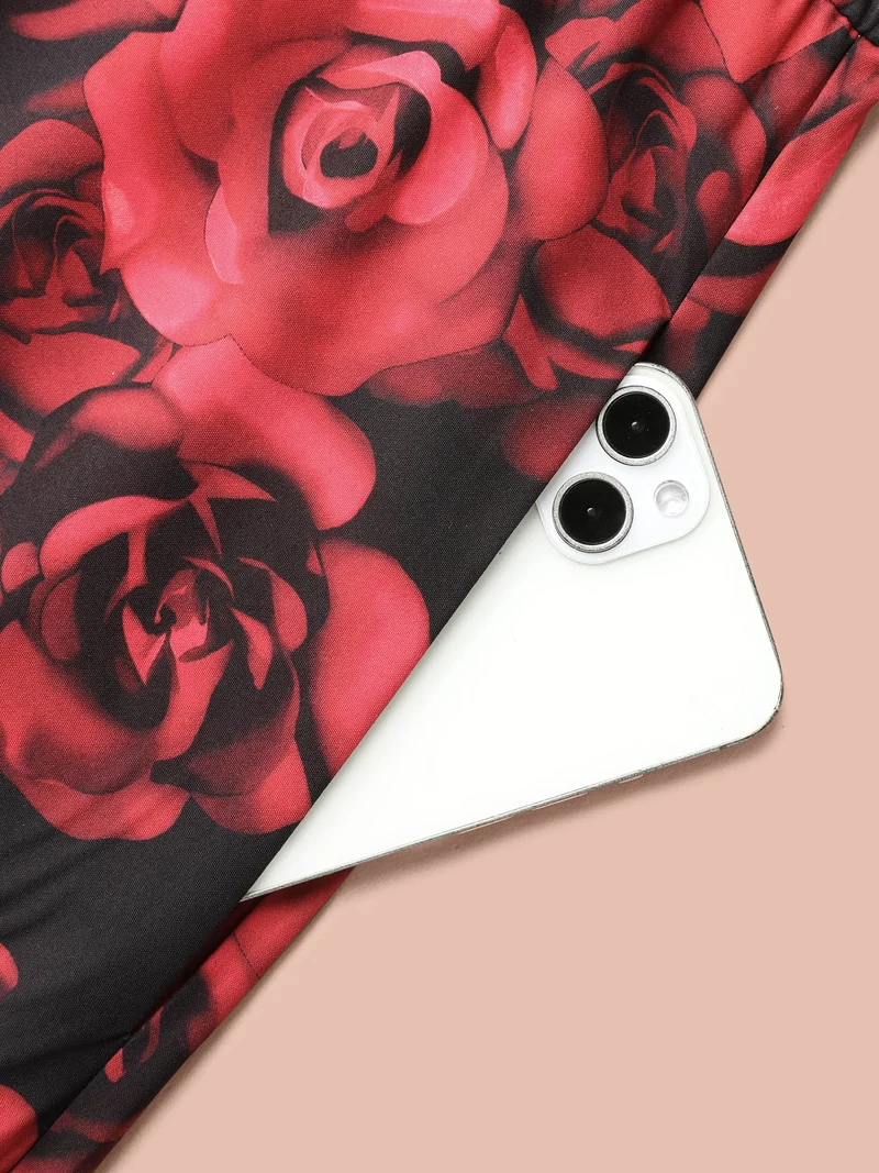 Off-Shoulder Rose Pattern Ruffled Dress