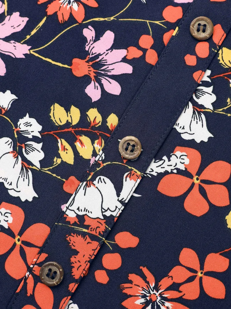 Floral Print Ruffled Button Placket Shirt