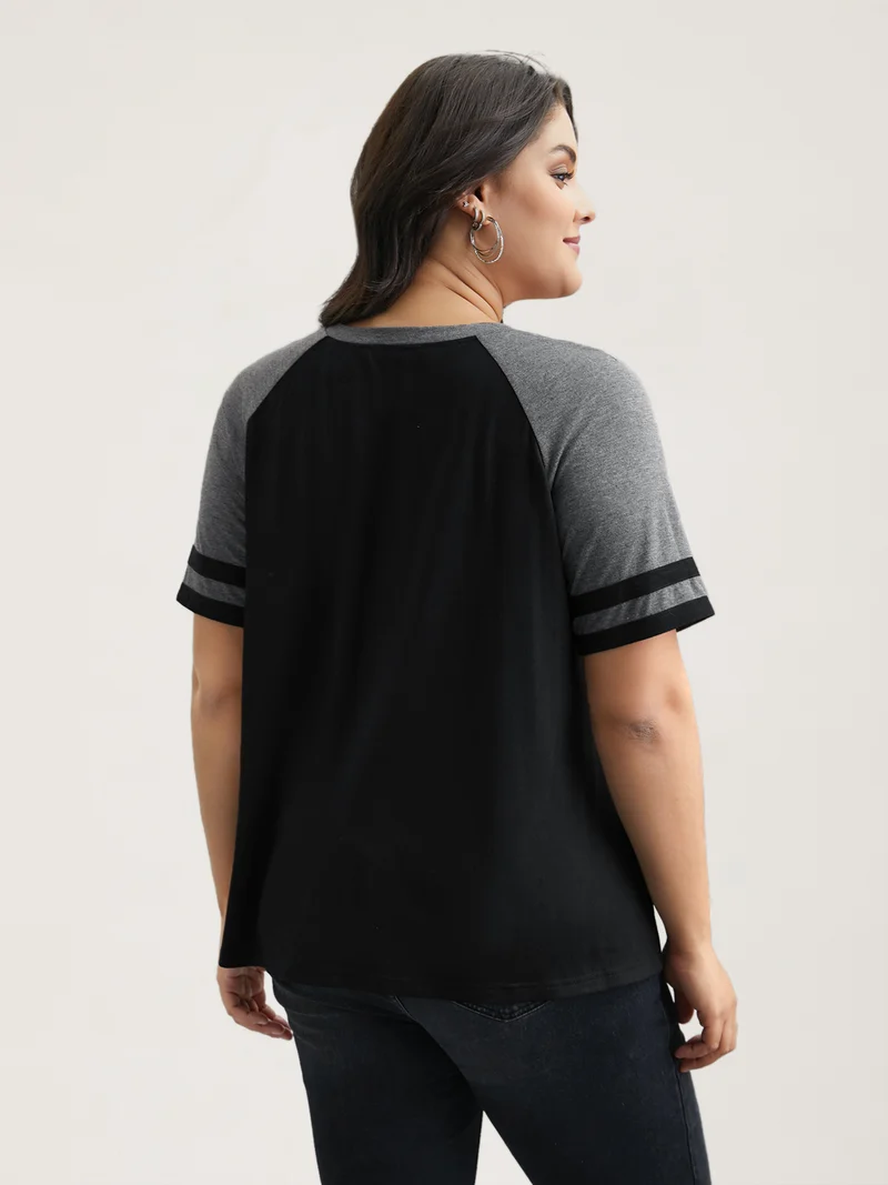 Color Block Stretchy Raglan Sleeve T-Shirt