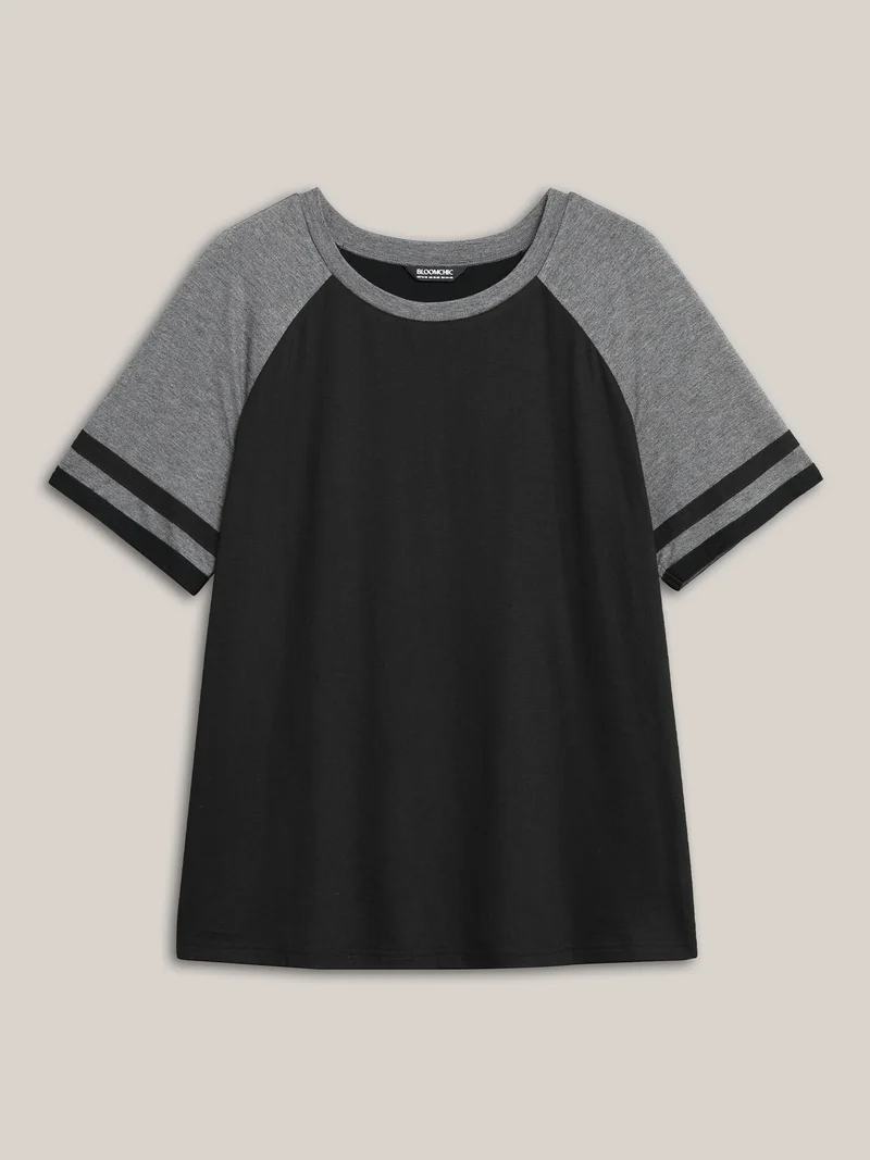 Color Block Stretchy Raglan Sleeve T-Shirt