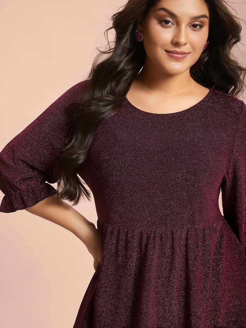 Crew Neck Luxe Ruffle Gathered Blouse