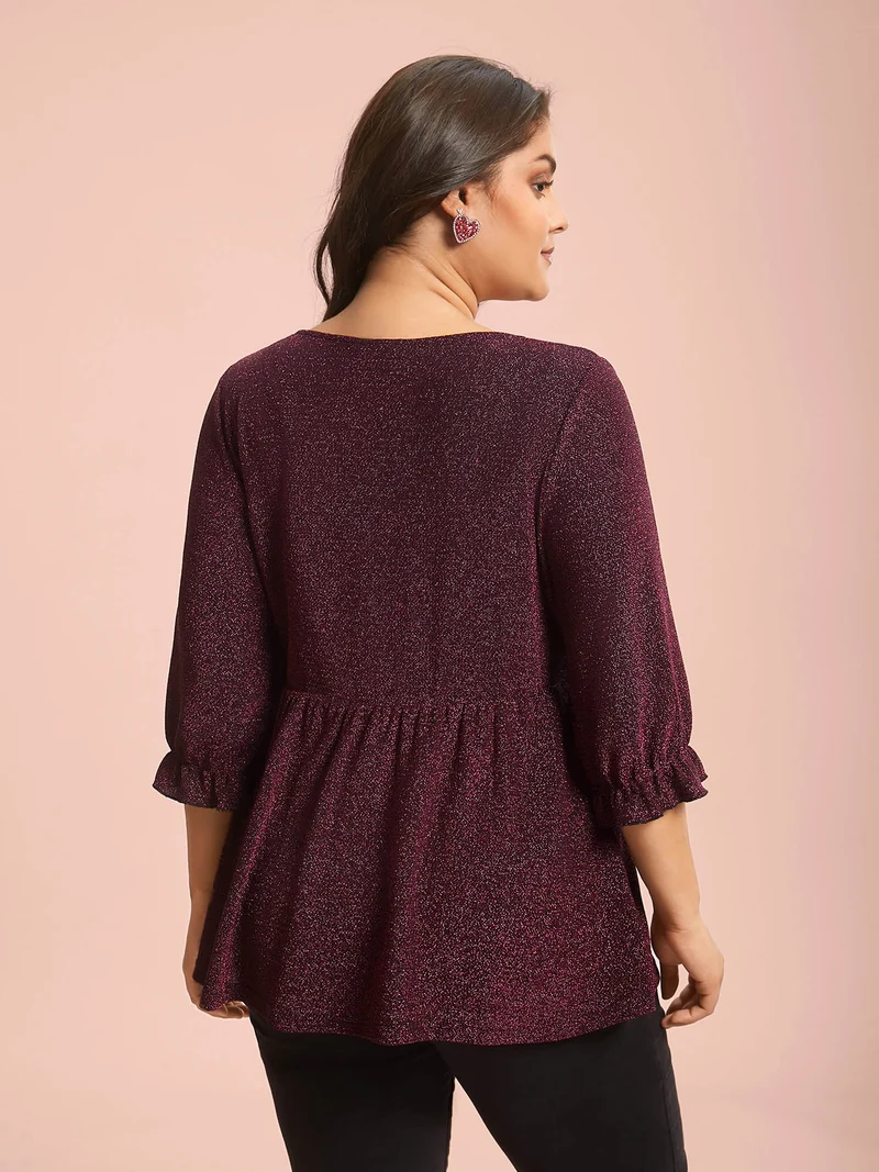 Crew Neck Luxe Ruffle Gathered Blouse