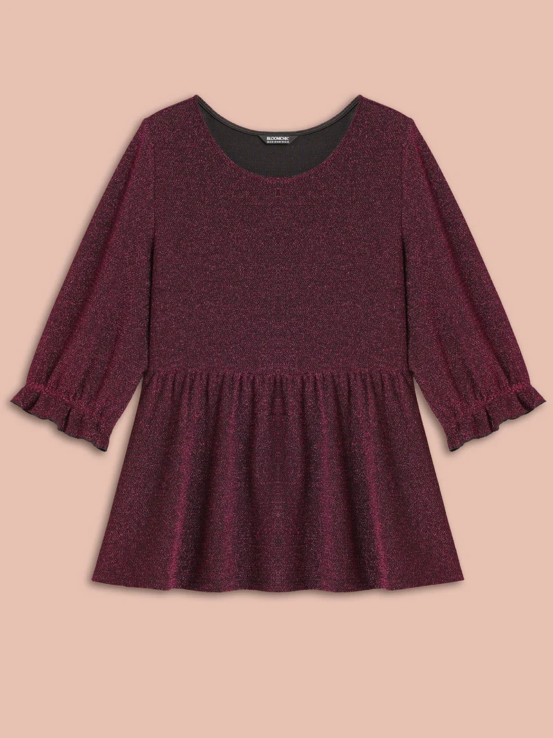 Crew Neck Luxe Ruffle Gathered Blouse