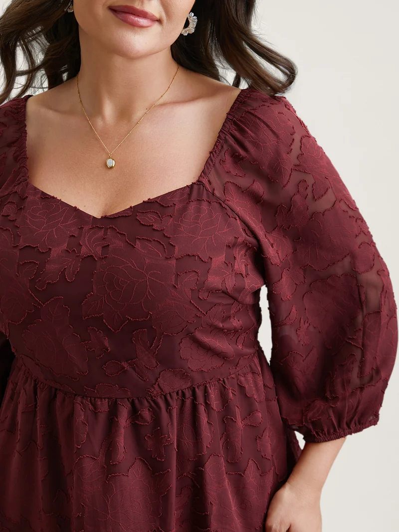 Sweetheart Neckline Jacquard Layered Blouse