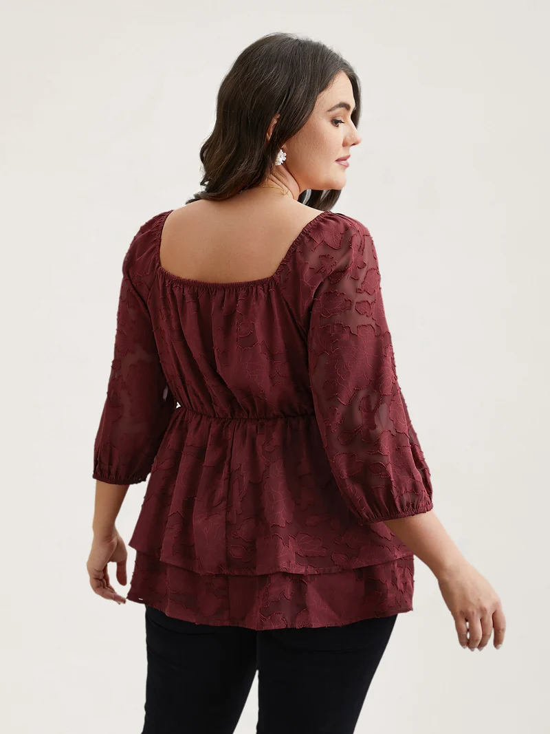 Sweetheart Neckline Jacquard Layered Blouse
