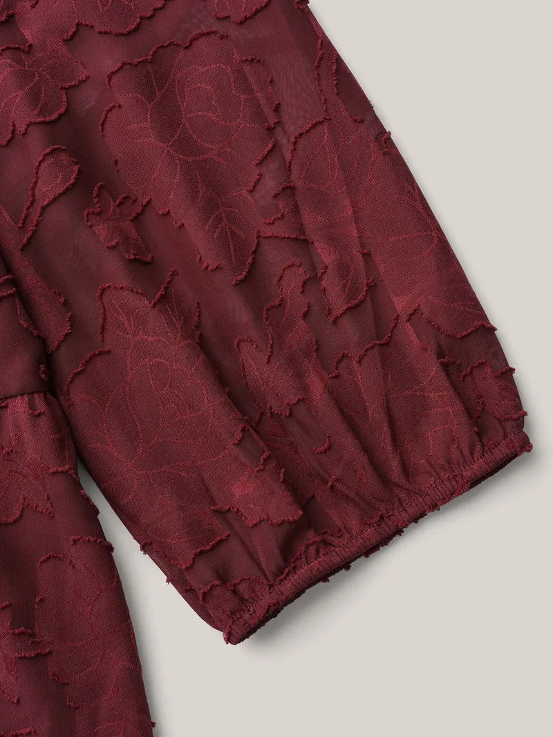 Sweetheart Neckline Jacquard Layered Blouse