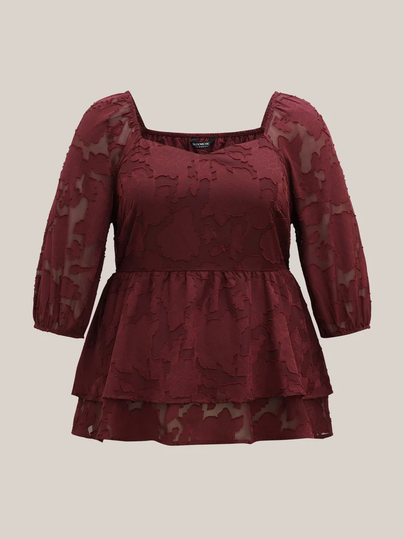 Sweetheart Neckline Jacquard Layered Blouse