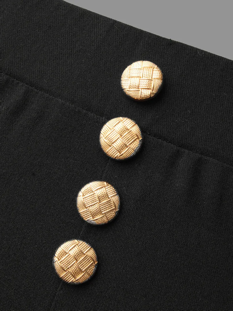 Plain Button Detail Skinny Fit Pants