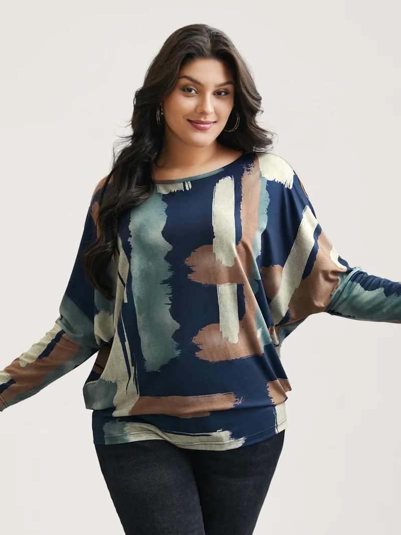 Abstract Print Dolman Sleeve T-Shirt