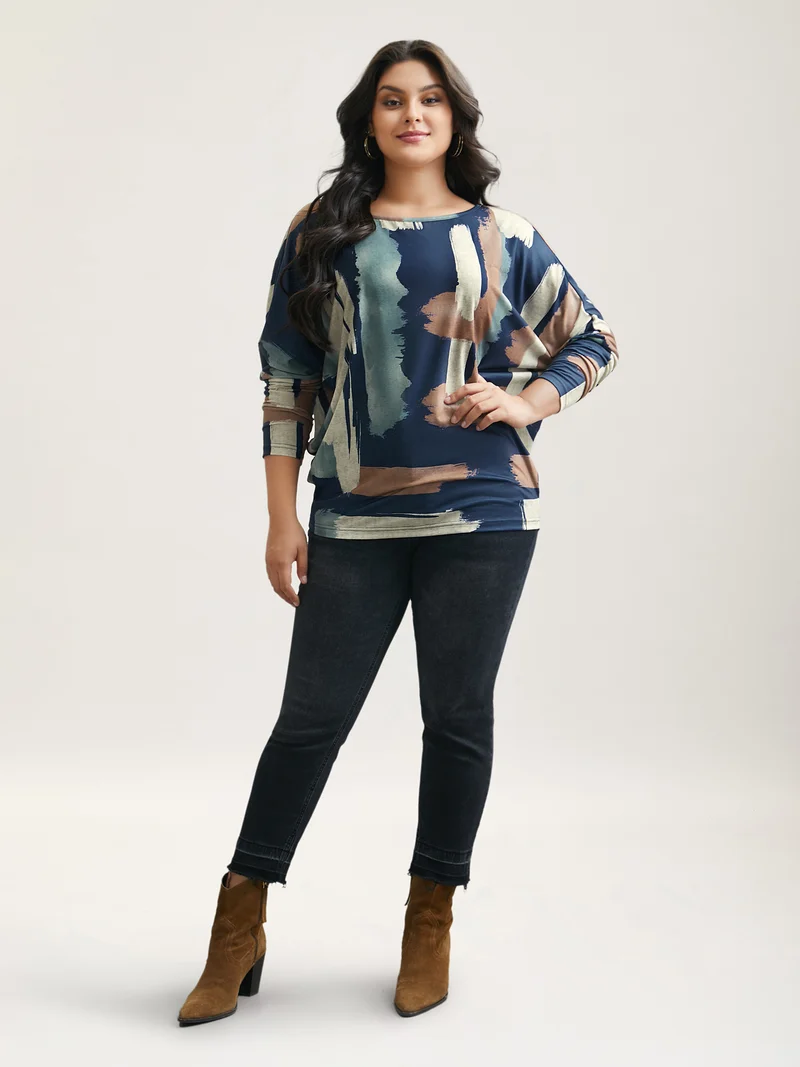 Abstract Print Dolman Sleeve T-Shirt