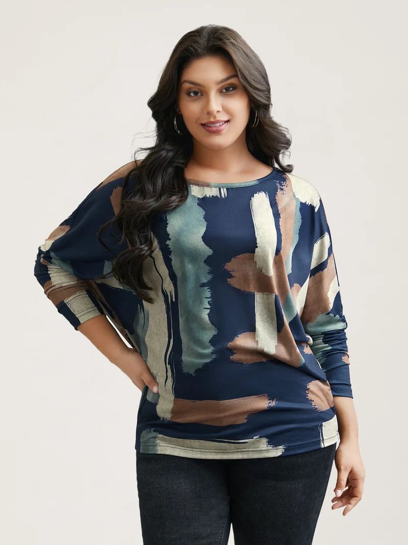 Abstract Print Dolman Sleeve T-Shirt