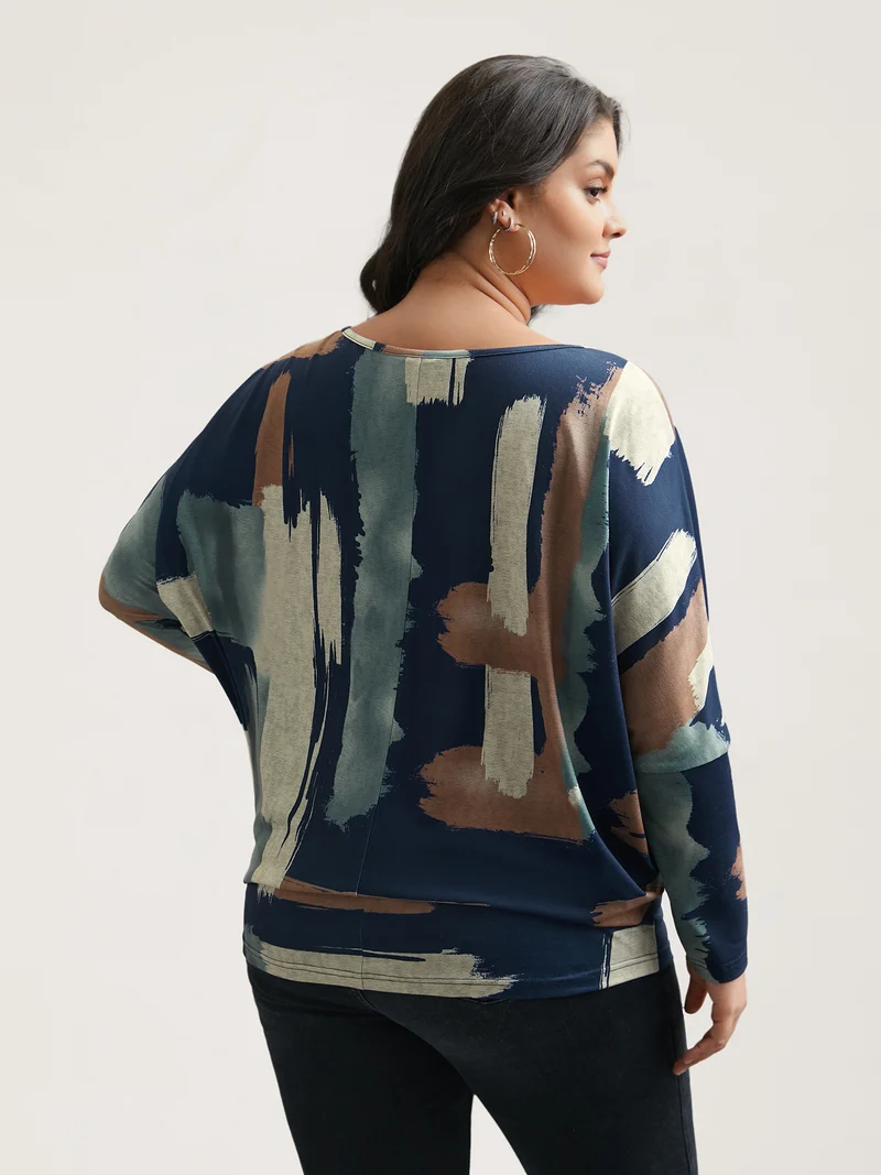 Abstract Print Dolman Sleeve T-Shirt