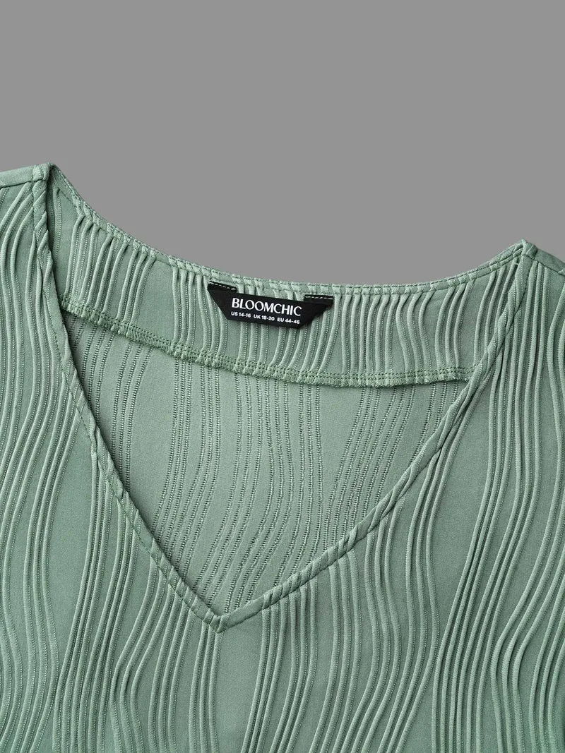V-Neck Textured Balloon Sleeve Blouse