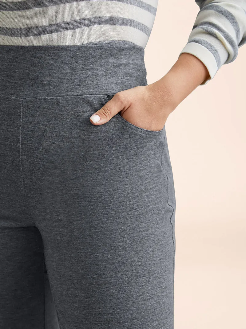 Stretchy-Waist Heather Texture Flared Pants