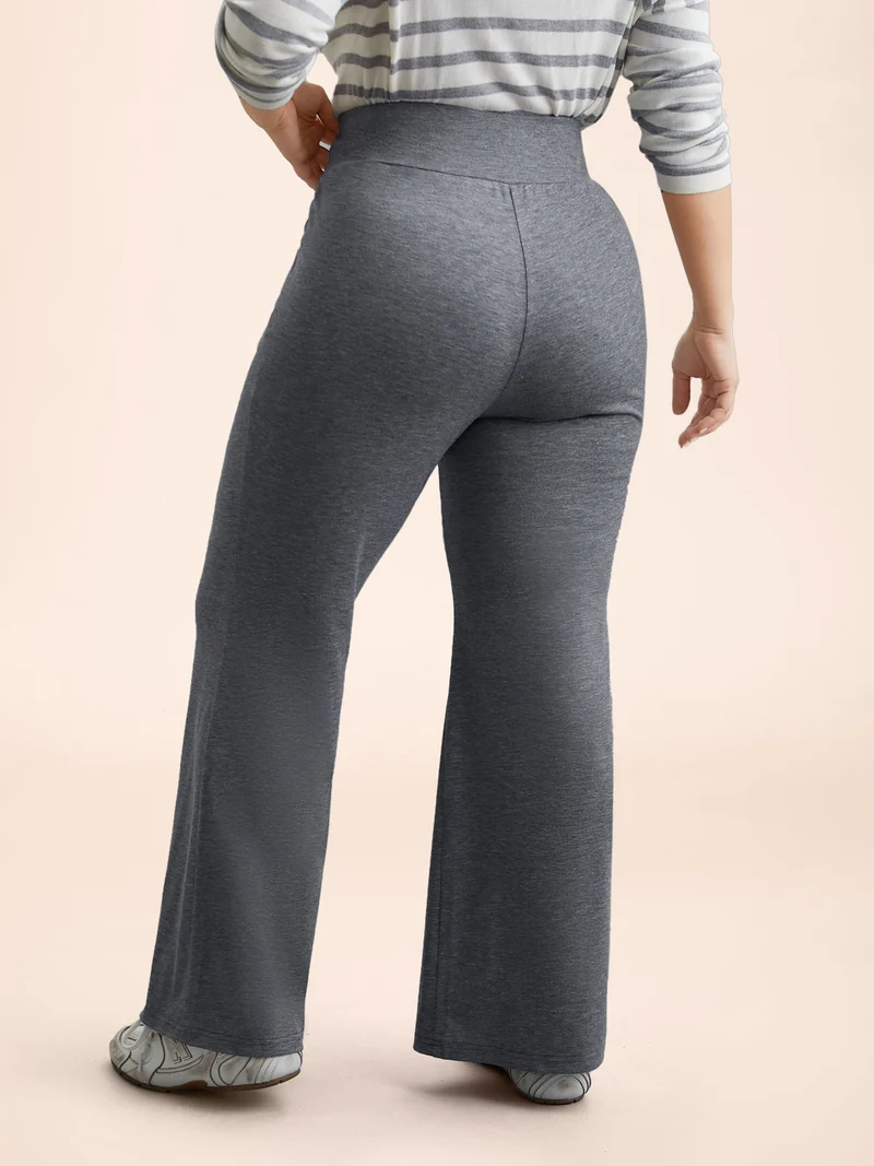 Stretchy-Waist Heather Texture Flared Pants