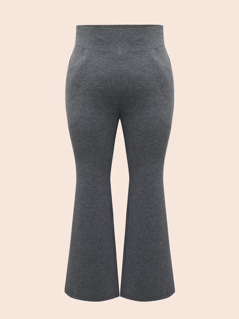 Stretchy-Waist Heather Texture Flared Pants
