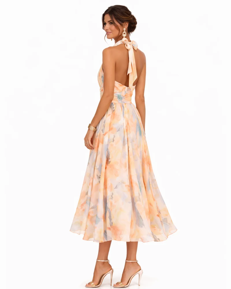 Aurora™ | Robe à Décolleté Halter et Imprimé Aquarelle