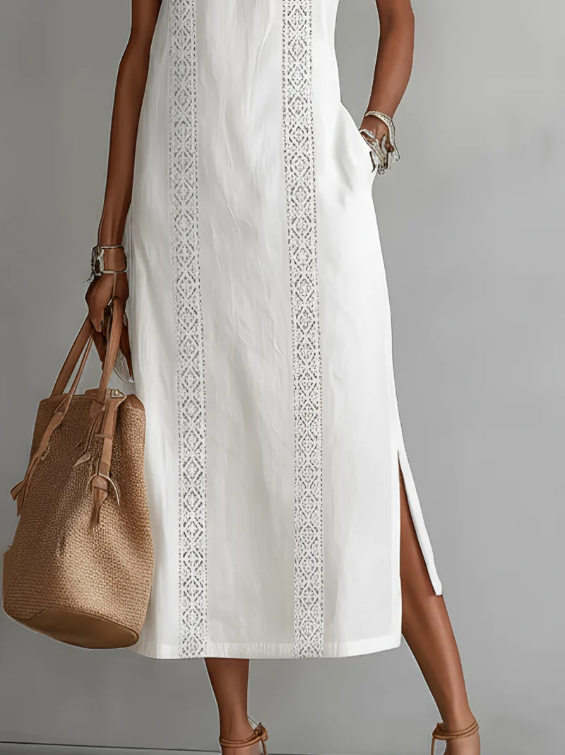 Tatiana | Robe Midi en Lin avec Col Mao