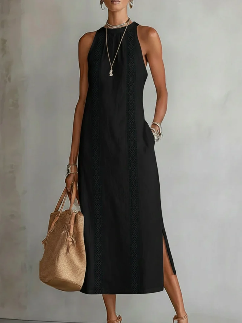 Tatiana | Robe Midi en Lin avec Col Mao