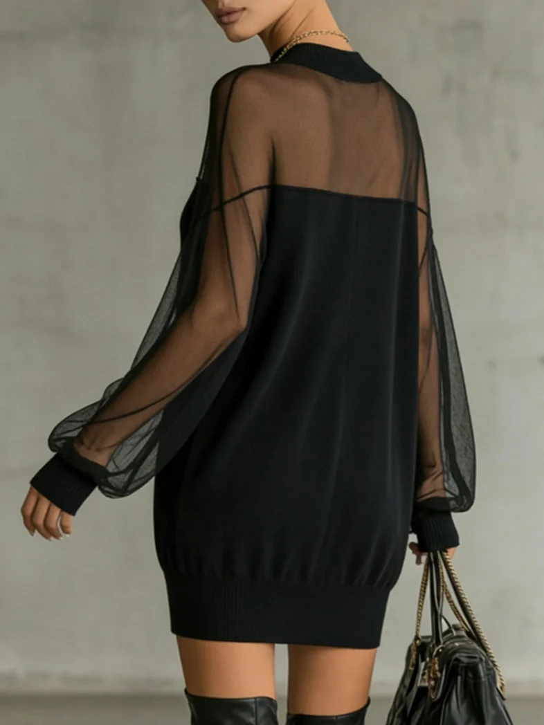 Amélie™ | Élégante Mini Robe Noire avec Manches en Résille