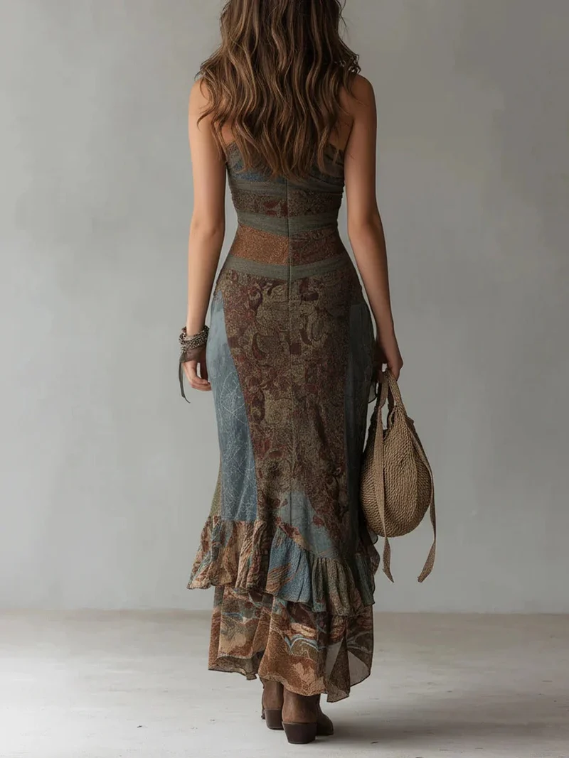 Marianna™ | Robe longue asymétrique avec imprimé ethnique et fente latérale
