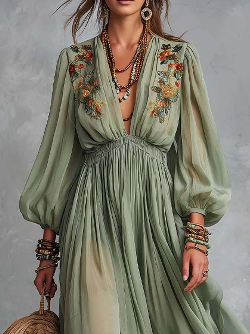 Élodine™ | Robe Maxi Bohémienne à Imprimé Floral
