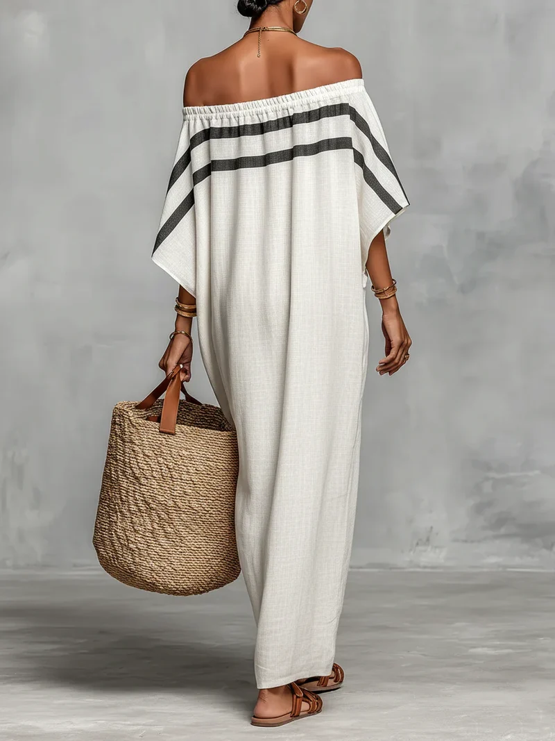 Aveline™ | Robe Maxi Off-Shoulder avec Manches Chauve-Souris